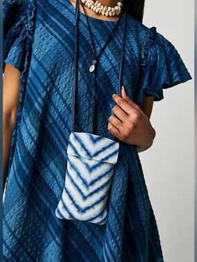 Free People “let’s dance” phone/device Chevron Crossbody Pouch blue/white